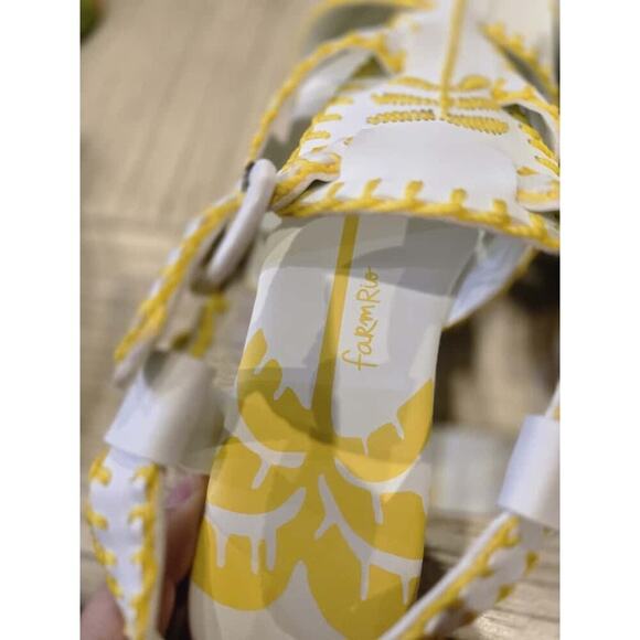 Farm Rio Women's White Slingback Sandals Palm Tree Whipstitch Casual Size 8 - Picture 9 of 11